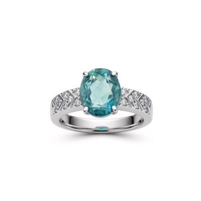 Teal Fluorite & White Zircon Sterling Silver Ring