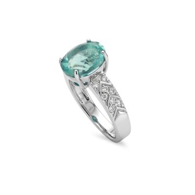 Teal Fluorite & White Zircon Sterling Silver Ring