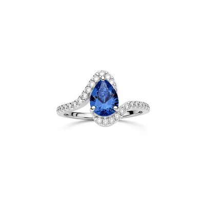 Blue and White Cubic Zirconia Sterling Silver Ring