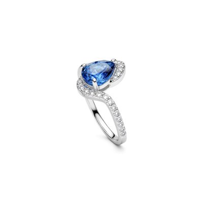 Blue and White Cubic Zirconia Sterling Silver Ring