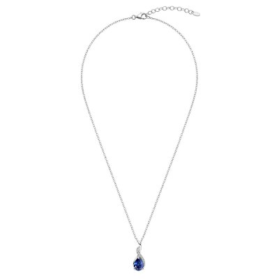 Blue and White Cubic Zirconia Sterling Silver Pendant With Chain 18+2 Inches