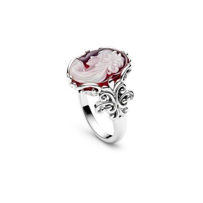 Red Agate Lady Cameo Sterling Silver Ring