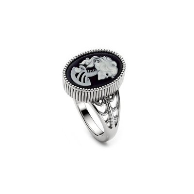 Black Agate Lady Decay Cameo Sterling Silver Ring