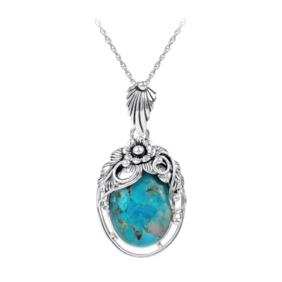 Sterling Silver Flower Pendant with Turquoise with Chain 18 Inches