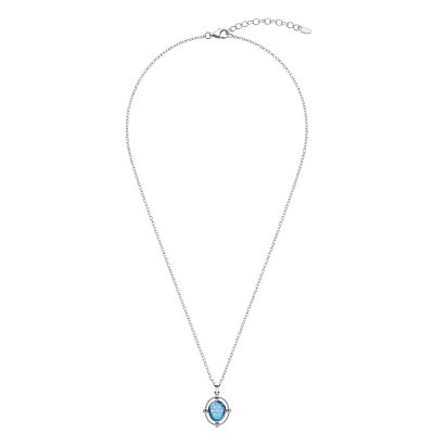 Blue Agate Snowflake Christmas Cameo Sterling Silver Pendant With Chain 18+2 Inches