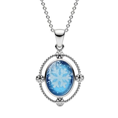 Blue Agate Snowflake Christmas Cameo Sterling Silver Pendant With Chain 18+2 Inches
