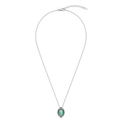 Green Agate, Black Agate Lady & Flower Cameo Sterling Silver Pendant With Chain 18+2 Inches