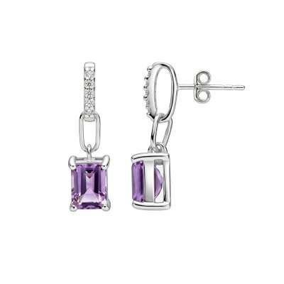 Amethyst & White Zircon Sterling Silver Earrings