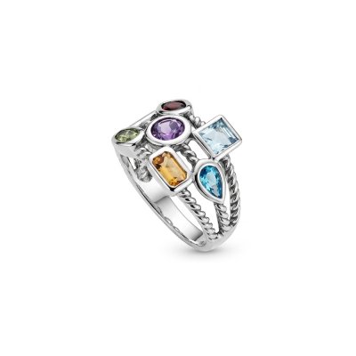 Multi Colors Gemstone Sterling Silver Ring