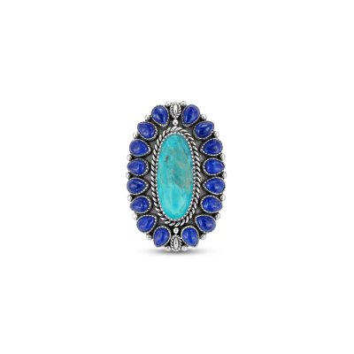 Western Turquoise & Lapis Lazuli Sterling Silver Ring
