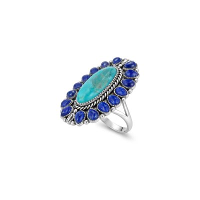 Western Turquoise & Lapis Lazuli Sterling Silver Ring
