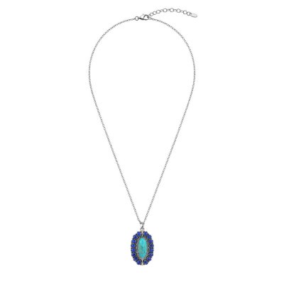 Western Turquoise & Lapis Lazuli Sterling Silver Pendant With Chain 18+2 Inches