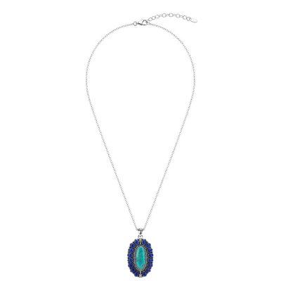 Western Turquoise & Lapis Lazuli Sterling Silver Pendant With Chain 18+2 Inches