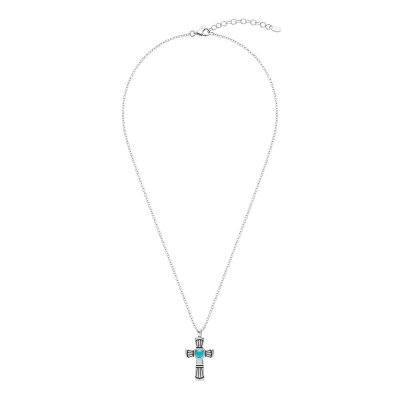 Sleeping Beauty Turquoise Sterling Silver Cross Pendant With Chain 18+2 Inches