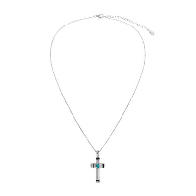 Sleeping Beauty Turquoise Sterling Silver Cross Pendant With Chain 18+2 Inches