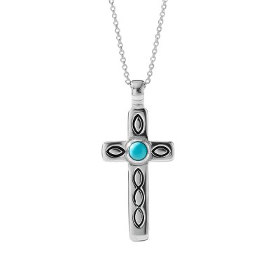 Sleeping Beauty Turquoise Sterling Silver Cross Pendant With Chain 18+2 Inches