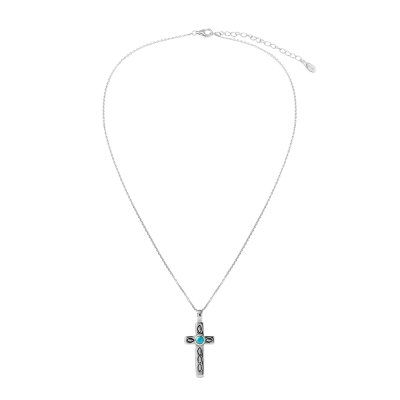 Sleeping Beauty Turquoise Sterling Silver Cross Pendant With Chain 18+2 Inches