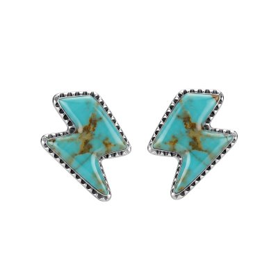 Lightning Bolt Turquoise 925 Sterling Silver Vintage Western Post Stud Earrings