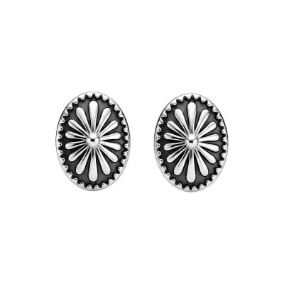 Oval Concho Fluted 925 Sterling Silver Vintage Western Stud Earrings