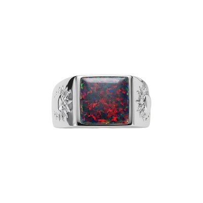 Synthetic Black Opal 18K Yellow Gold Over Sterling Silver Men's Ring