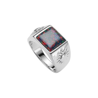 Synthetic Black Opal 18K Yellow Gold Over Sterling Silver Men's Ring