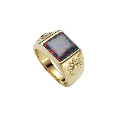 Synthetic Black Opal 18K Yellow Gold Over Sterling Silver Men's Ring