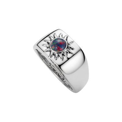 Synthetic Black Opal 18K Yellow Gold Over Sterling Silver Men's Ring