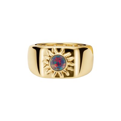Synthetic Black Opal 18K Yellow Gold Over Sterling Silver Men's Ring