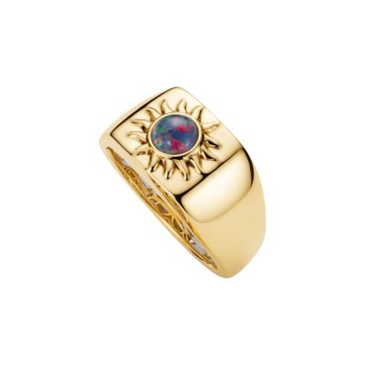 Synthetic Black Opal 18K Yellow Gold Over Sterling Silver Men's Ring