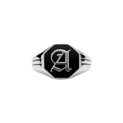 Single Initial Signet Sterling Silver Men's Ring