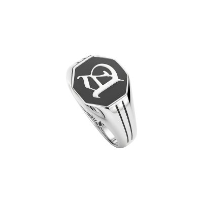 Single Initial Signet Sterling Silver Men's Ring