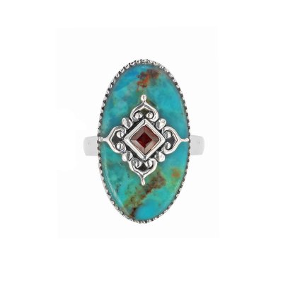 Turquoise & Garnet Sterling Silver Ring