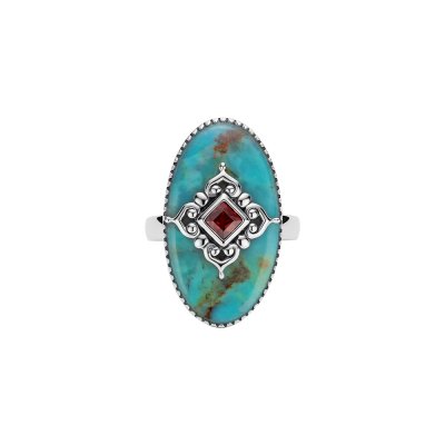 Turquoise & Garnet Sterling Silver Ring
