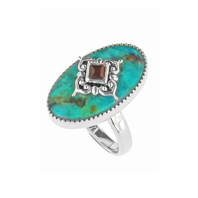 Turquoise & Garnet Sterling Silver Ring
