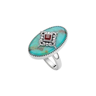 Turquoise & Garnet Sterling Silver Ring