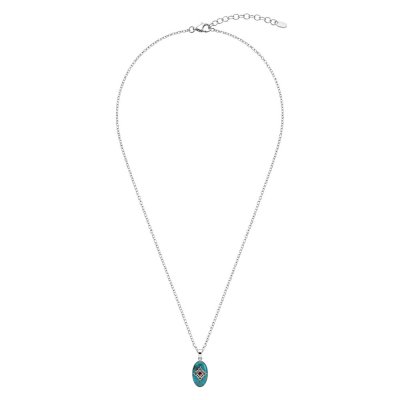 Turquoise & Garnet Sterling Silver Pendant With Chain 18+2 Inches