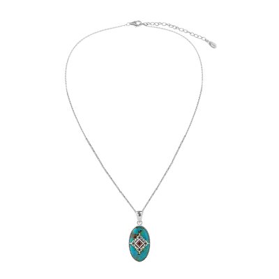 Turquoise & Garnet Sterling Silver Pendant With Chain 18+2 Inches