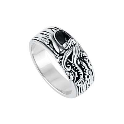 Black Onyx Sterling Silver Octopus Men's Ring