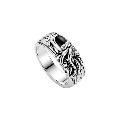 Black Onyx Sterling Silver Octopus Men's Ring