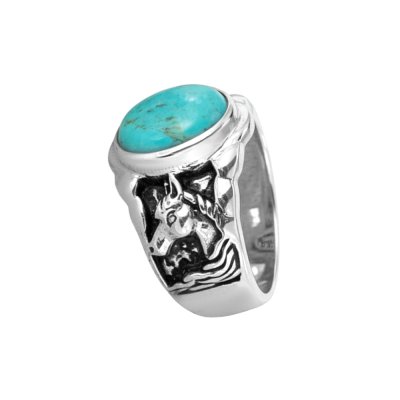 Blue Kingman Turquoise Sterling Silver Horse Ring