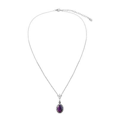 Purple Turquoise Sterling Silver Pendant With Chain 18+2 Inches