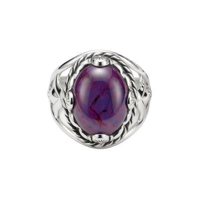 Oval Purple Turquoise 925 Sterling Silver Vintage Western Rope Statement Ring