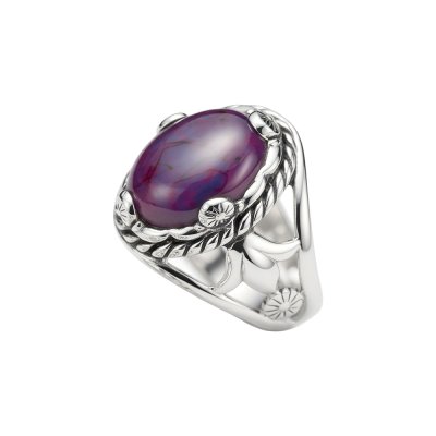 Oval Purple Turquoise 925 Sterling Silver Vintage Western Rope Statement Ring
