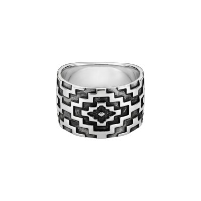 Native Geometric 925 Sterling Silver Vintage Southwestern Men's Band Ring