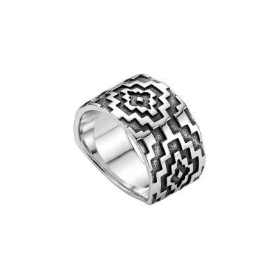 Native Geometric 925 Sterling Silver Vintage Southwestern Men's Band Ring
