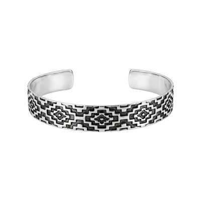 Native Geometric 925 Sterling Silver Vintage Southwestern Cuff Bangle Bracelet