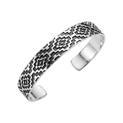Native Geometric 925 Sterling Silver Vintage Southwestern Cuff Bangle Bracelet