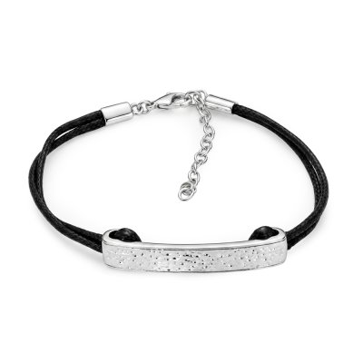 Leather And Hammered Sterling Silver Bracelet 7+0.5 Inch