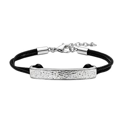 Leather And Hammered Sterling Silver Bracelet 7 Inch