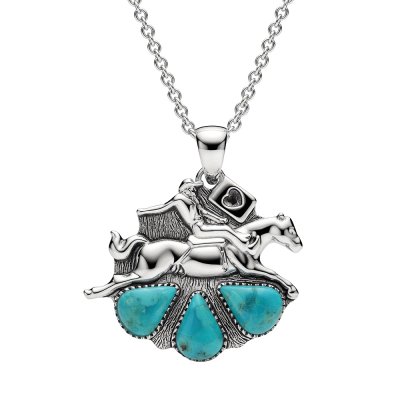 Western Turquoise Sterling Silver Horse Pendant with Chain 18+2 Inches
